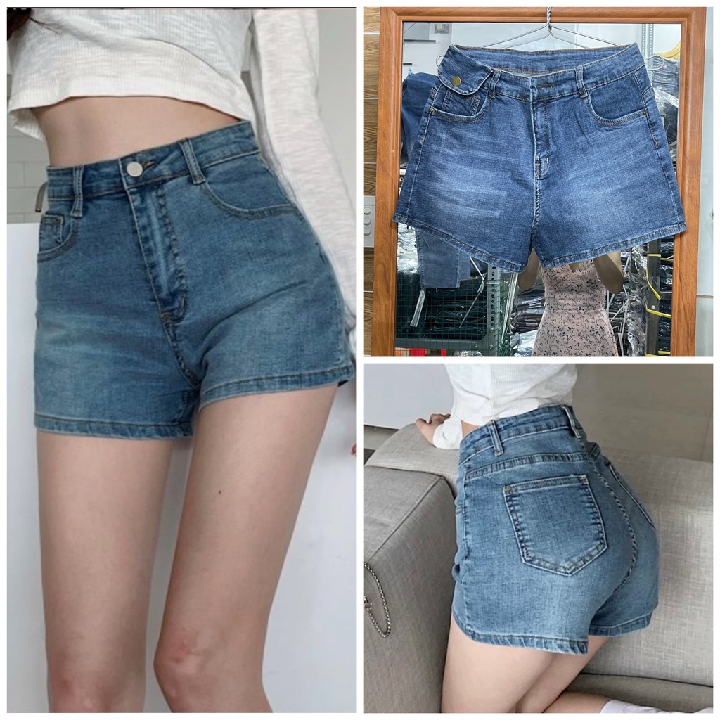 Quần short jean nữ BigSize lưng cao, co dãn mạnh, có túi nắp nhỏ phom ống rộng đang hot trend 3817 molijean