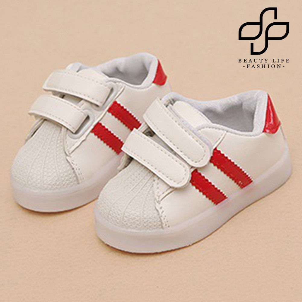 [Shoes] Kids Girls Stripe LED Faux Leather Sport Running Sneaker