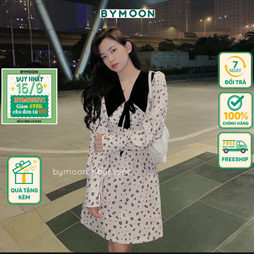 Đầm váy hoa chữ A thời trang thiết kế ảnh thật BYMOON V004