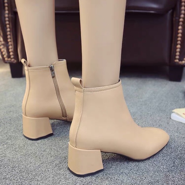 Giày boots nữ cổ thấp đế cao 5,5p khóa ngang sang chảnh - Giày boot nữ cổ thấp đế vuông cao cấp hàng quảng châu