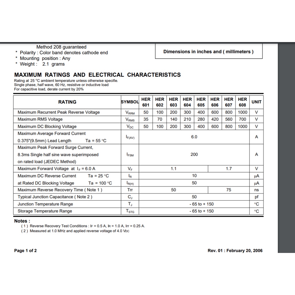 Bộ 10 chiếc - Diode xung HER608 6A 1000V