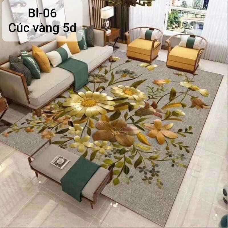 Thảm trải sàn Sofa trang trí phòng khách Bali in 3D Nhung nỉ lì cao cấp.