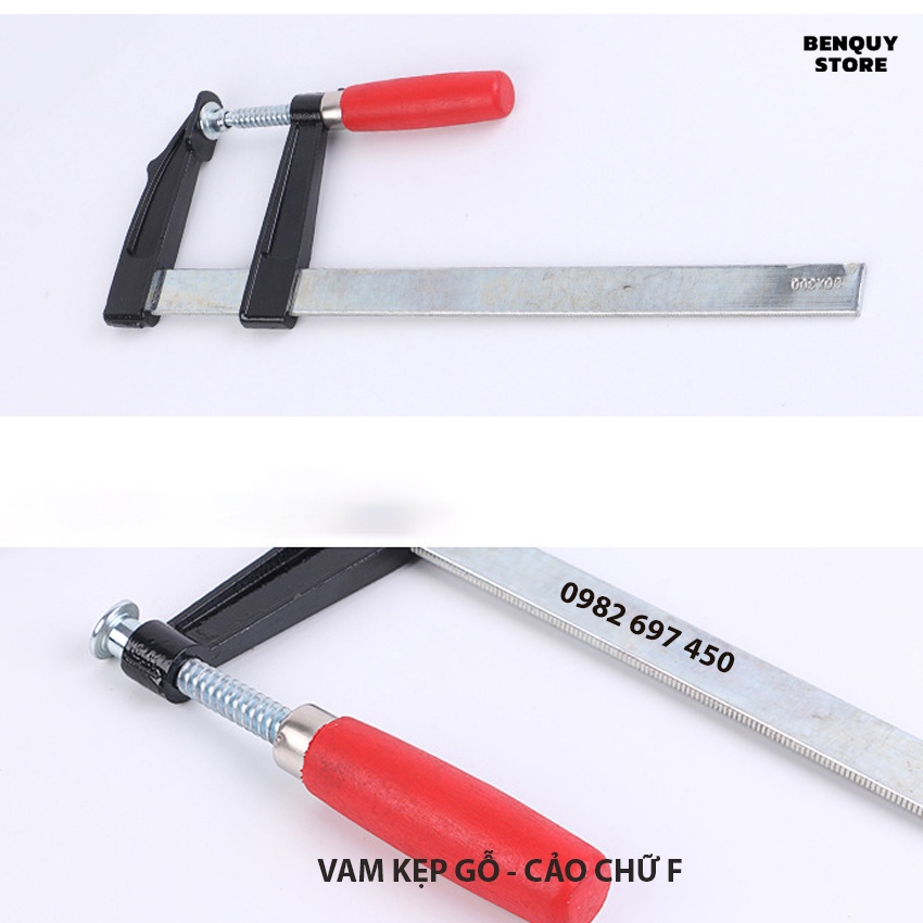 VAM KẸP GỖ CHỮ F - CẢO CHỮ F CÁN GỖ. CÁC KÍCH THƯỚC 20CM X 8CM, 30CM X 8CM, 40CM X8CM