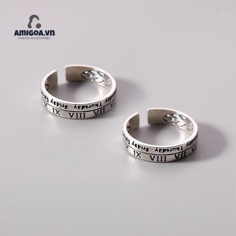 Nhẫn Kỹ Thuật Số La Mã Phong Cách Retro Cho Nam Và Nữ