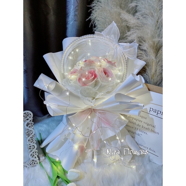 [ Quà Tặng] Bó Hoa Bóng Mix Viền Ngọc