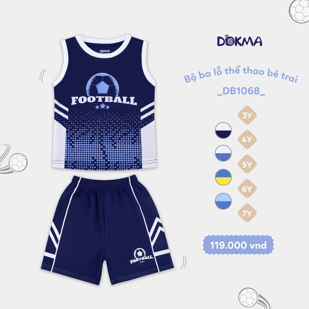 Bộ thể thao 3 lỗ sát nách bé trai Dokma - chất Poly Quick Dry siêu mềm mát, thoát khí, chống nhăn