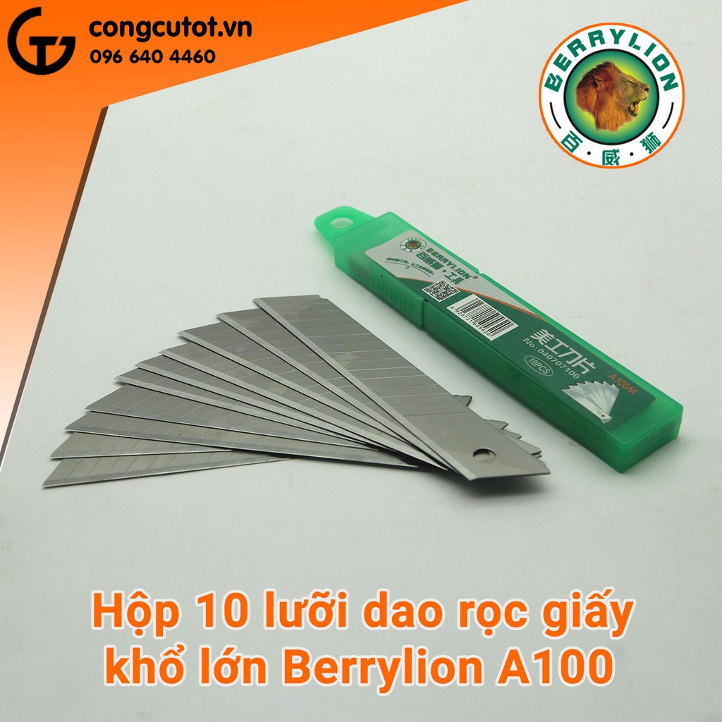 Hộp 100 lưỡi dao rọc giấy Berrylion A100 khổ 18mm ( gồm 10 hộp con )