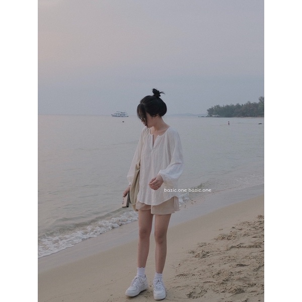 [Mã FAMARAL1 giảm 10K đơn 50K] Áo sơ mi babydoll cổ xẻ tay bồng Bazic one | BigBuy360 - bigbuy360.vn