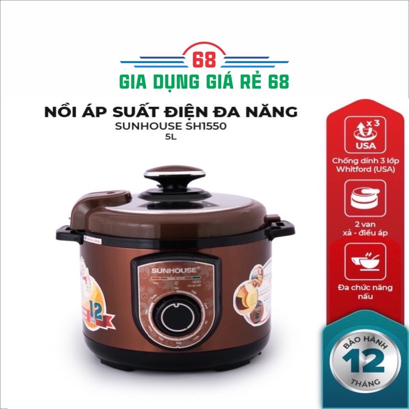 ❡㍿✢Nồi áp suất điện đa năng SUNHOUSE 5lit SHD1550, SHD1552( Bảo Hành 12T)