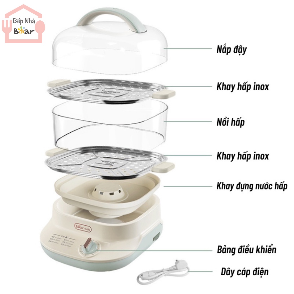 Nồi hấp điện 2 tầng mini đa năng bear DZG-C60Q8 dung tích 6L BẾP NHÀ BEAR