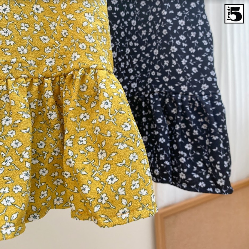 Áo hai dây nữ hoa nhí bèo nhún vạt dáng lửng Twentyfive N1044