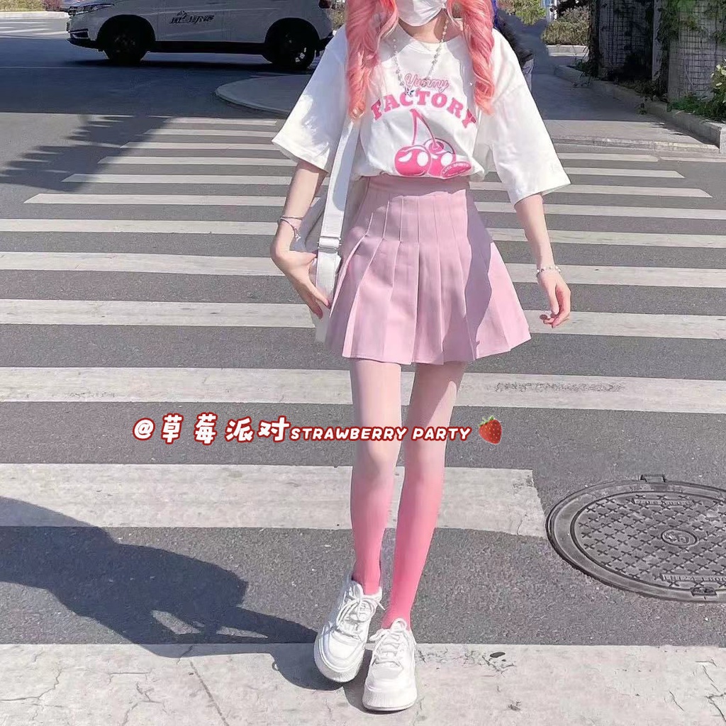 Jiashucheng Quần Tất Lụa Màu Gradient Siêu Mỏng Gợi Cảm jk Đen Đào Trắng Hồng Cho Nữ