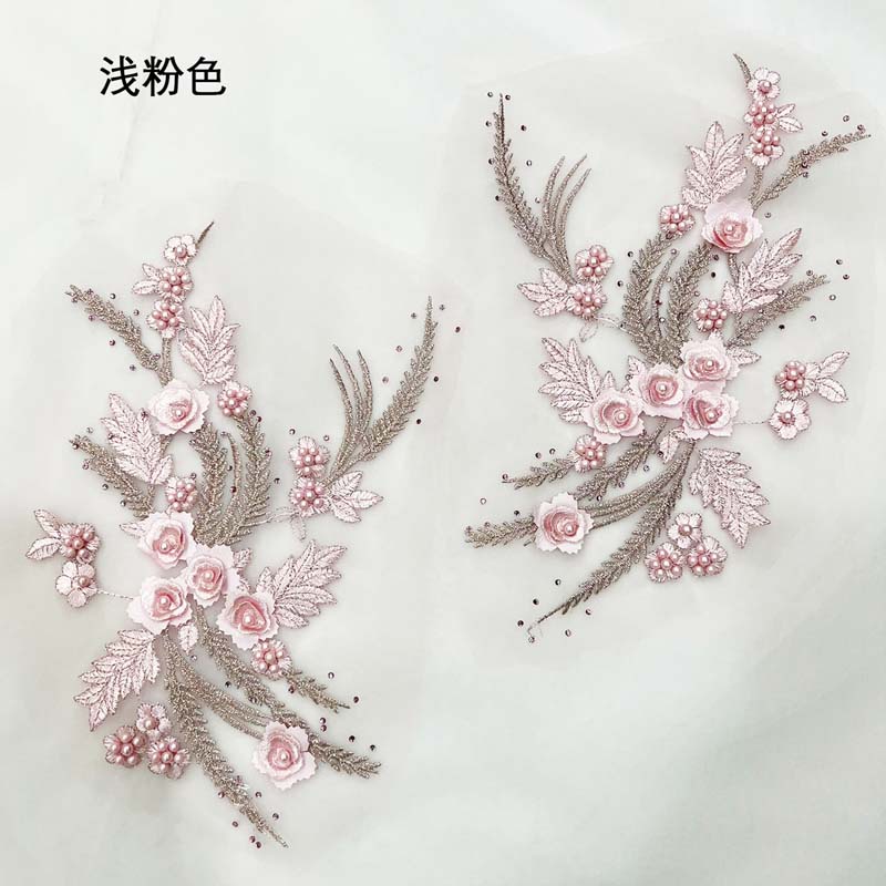 1 Cặp Miếng Vải Ren Thêu Hoa 3D Đính Hạt Cườm Trang Trí Áo Đầm