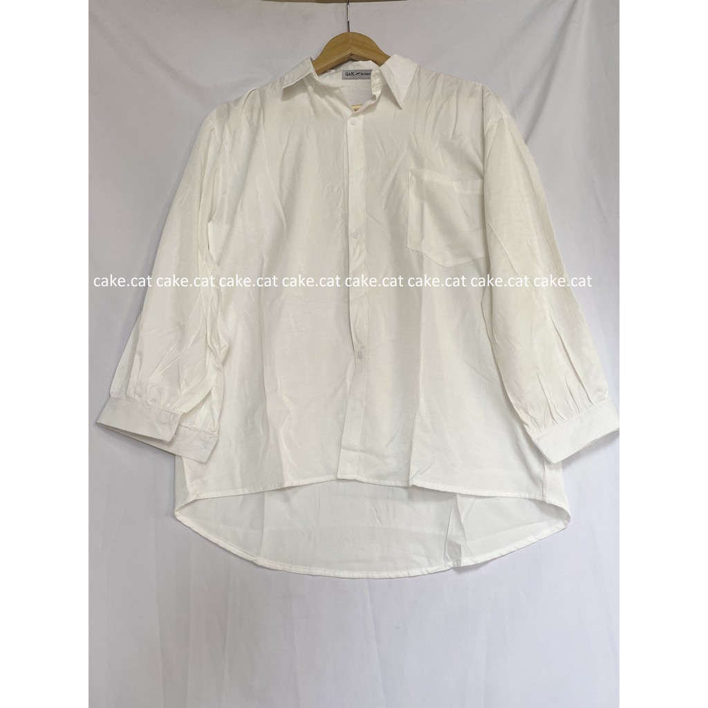 [Có sẵn] ÁO SƠ MI TRẮNG LỤA HÀN ULZZANG BASIC DÁNG RỘNG TAY BỒNG TRƠN
