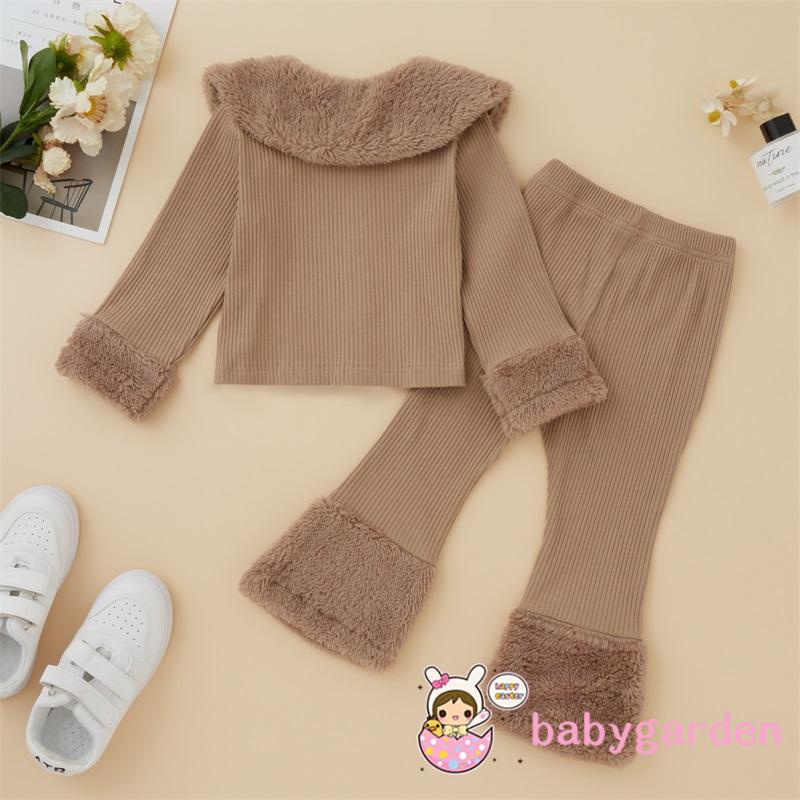 Set áo khoác tay dài đính nút + quần lưng cao co giãn thời trang cho bé gái