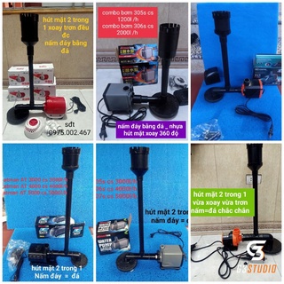 Combo hút mặt hút đáy + bơm cho bể cá, hồ cá cảnh.bom atman 305_306_105_106_107 ferha pd 5200_6200_7200_8200