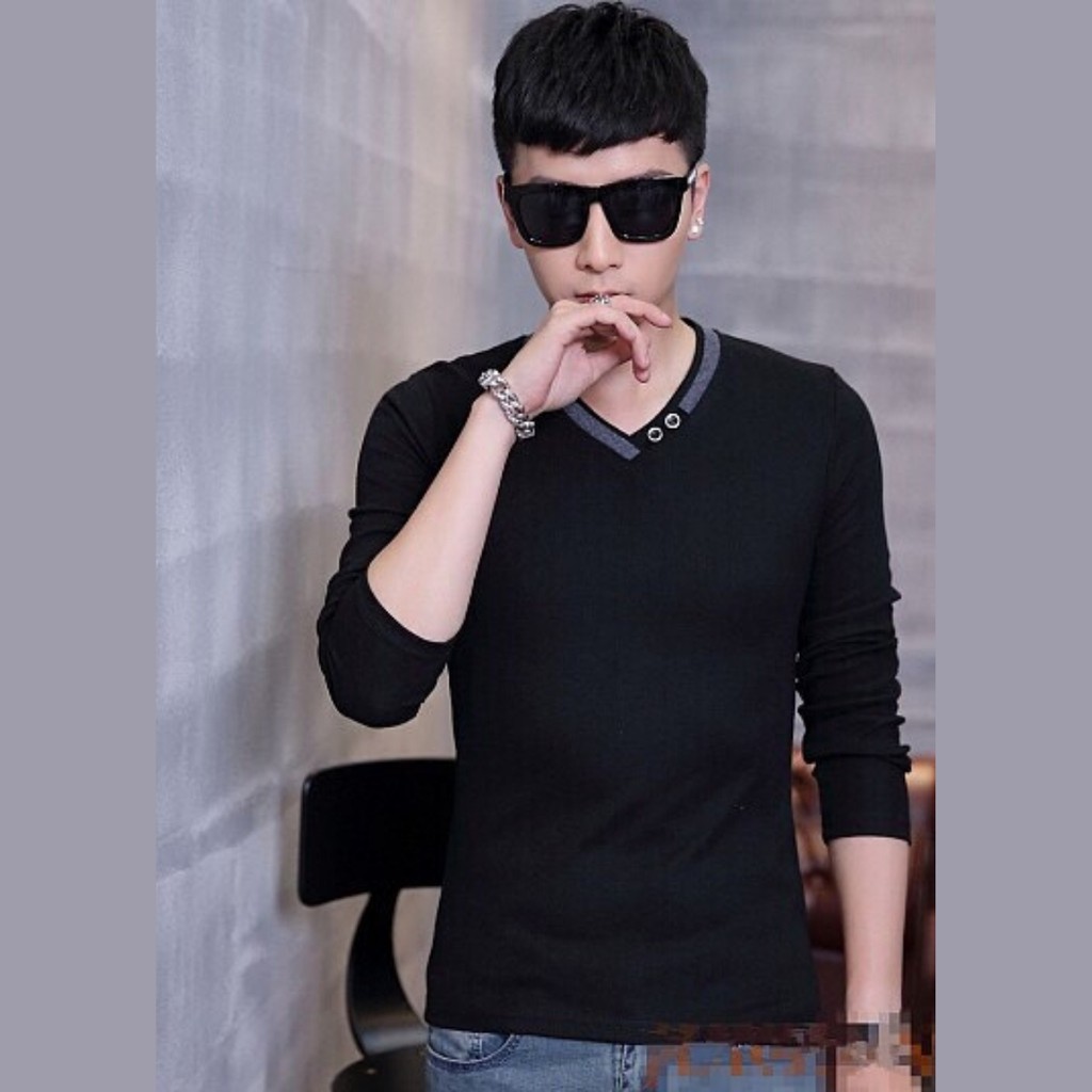 [Giá Sập Sàn] Áo thun nam dài tay cổ tim phong cách thời trang hàn quốc -A010 | BigBuy360 - bigbuy360.vn