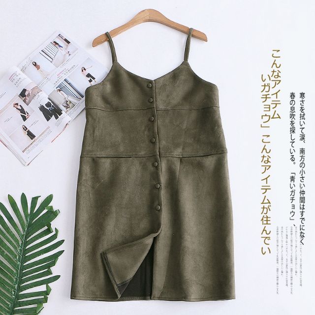 Váy 2 dây da lộn cài cúc xuất Hàn (có sẵn) | BigBuy360 - bigbuy360.vn