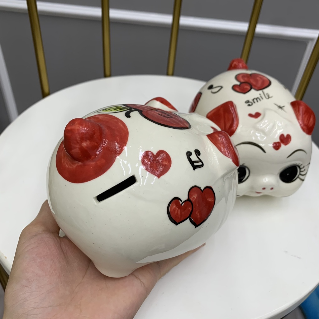 Heo đất tiết kiệm mini cute men sứ, lợn size nhỏ dễ thương cho bé dài 14cm