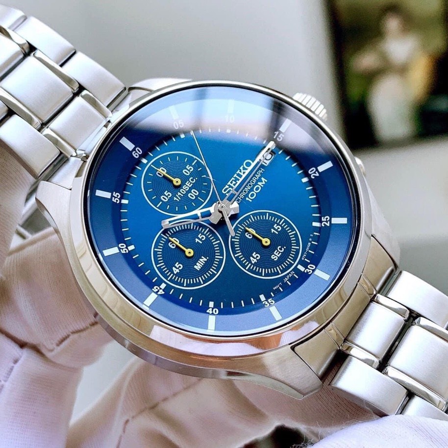 Đồng hồ Nam chính hãng Seiko Chronograph SKS537P1 Mặt xanh 6 kim,Lịch ngày-Máy Pin Quartz -Dây kim loại-Size 43mm