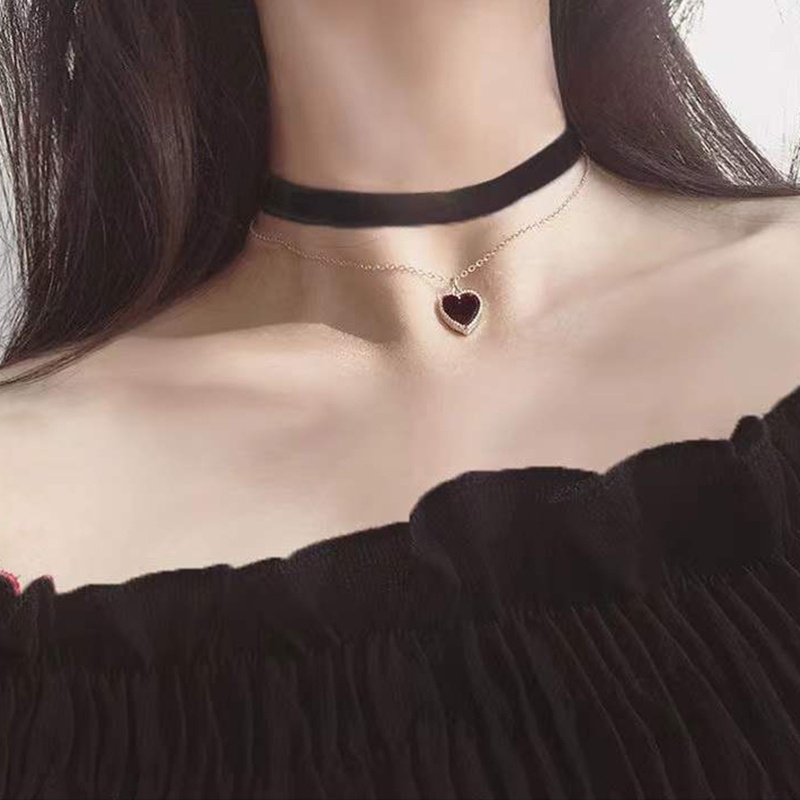 Vòng Cổ Choker Hai Lớp Mặt Hình Trái Tim Gợi Cảm