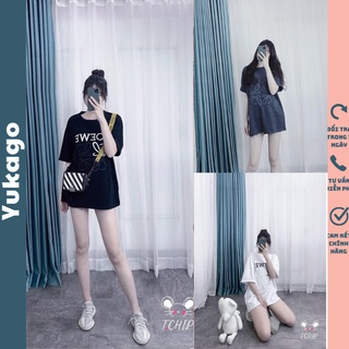 Áo thun nữ form rộng giấu quần chất cotton Quảng Châu thêu chữ Love Yukago SL1597