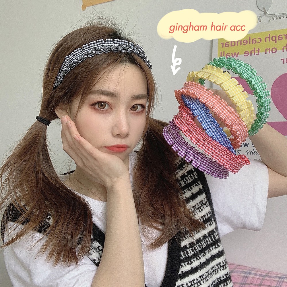 Băng Đô, Kẹp Tóc và Cột Tóc Thun Caro Gingham Cute