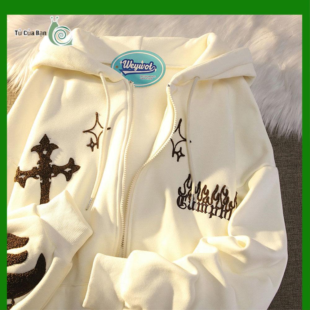 áo hoodie nữ form rộng hoodie zip áo hoodie nữ cute áo hoodie không mũ Áo Hoodie Dáng Rộng Thêu Chữ Thập Phong Cách Harajuku Đường Phố Mùa Thu Cho Cặp Đôi