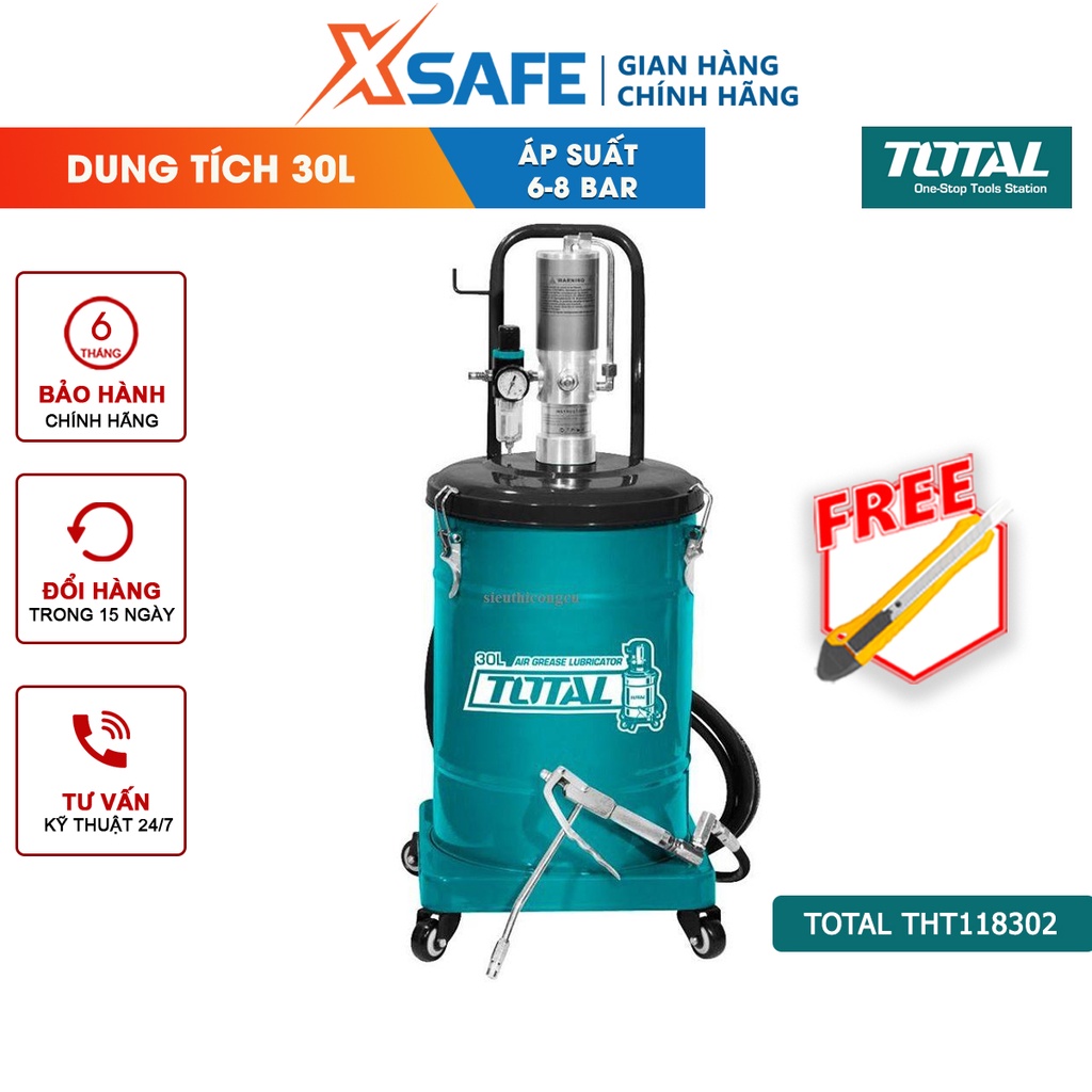 Máy bơm mỡ khí nén TOTAL THT118302 dung tích 30L thùng rỗng 330x430mm, áp suất 400 bar, lượng thổi 850g/p - chính hãng