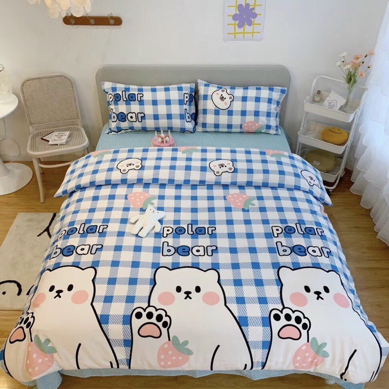(Ảnh Thật ) Bộ Chăn Ga Gối Cotton Living 100% Hoa Lá Họa Tiết Ngộ Nghĩnh Cho Bé