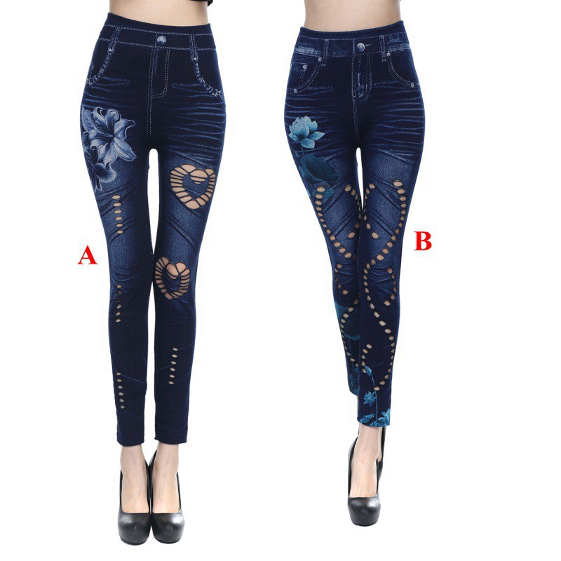 Quần legging giả jean in họa tiết độc đáo sành điệu