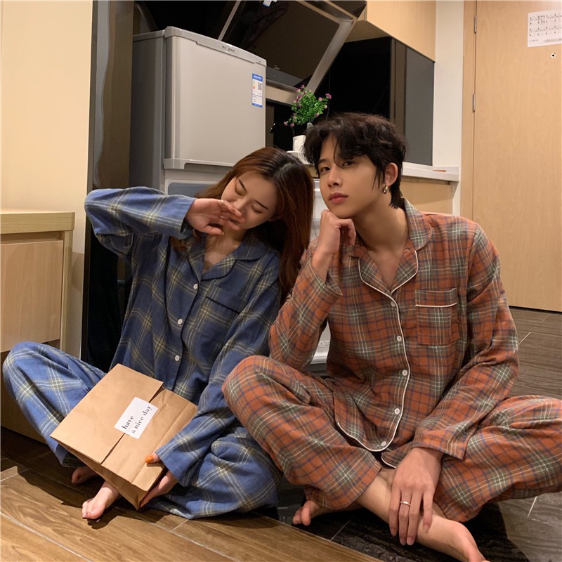 (  SẴN XANH L, NÂU L, XL ) Bộ đồ ngủ đôi pyjama caro AK665