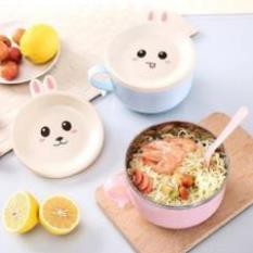 [XẢ KHO+FREE SHIP] Bát inox chống nóng có nắp có thìa hình chú thỏ siêu cute