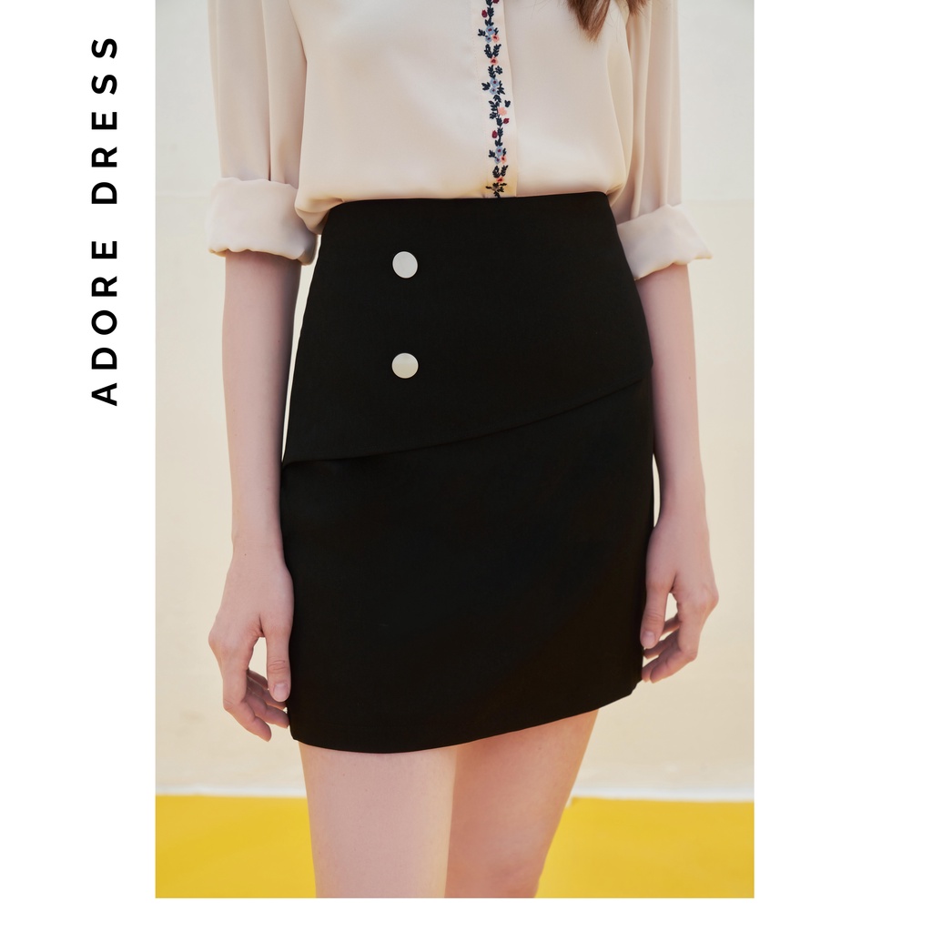 Chân váy đen navi đính 2 khuy lệch 2CV1017 ADORE DRESS