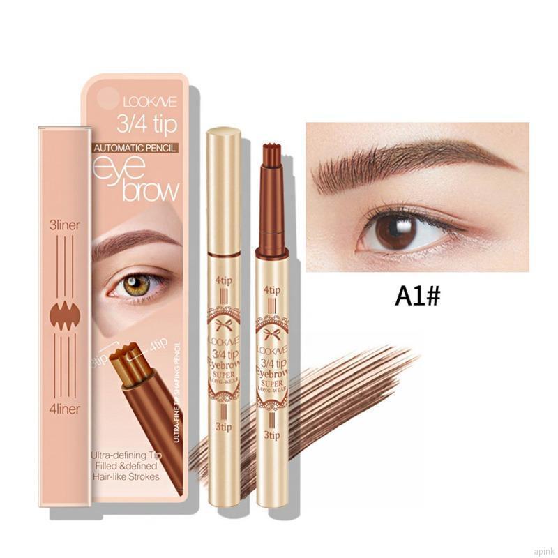 Bút Chì Kẻ Lông Mày 3D 2 Trong 1 Xoay Tự Động Chống Nước Chống Nhòe Lâu Trôi