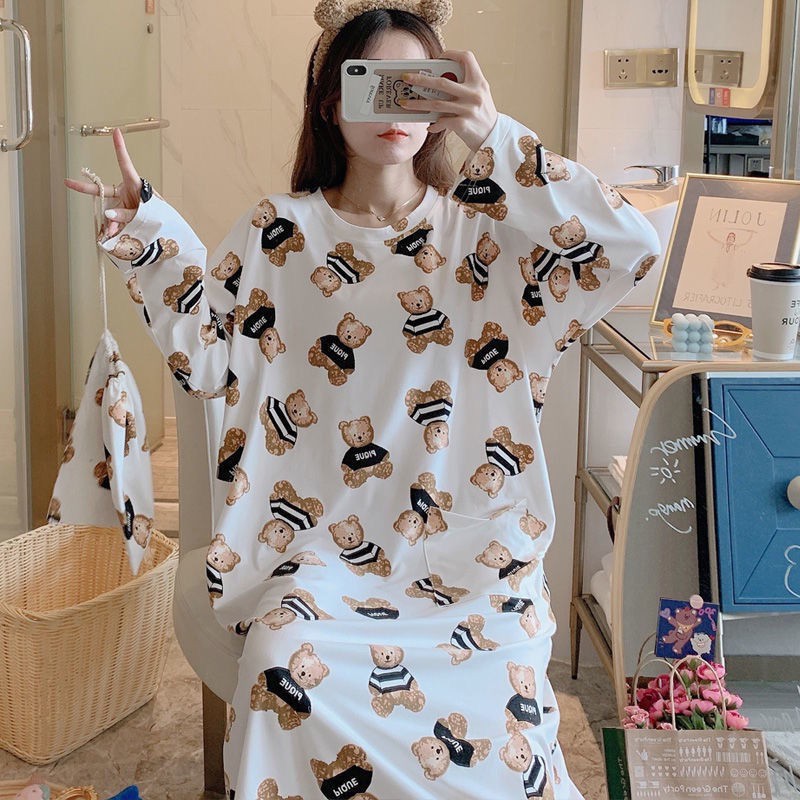 ❆☁﹍Váy ngủ pijama kiểu mới cho nữ mùa xuân, trung thu và đông, tay dài, sinh dễ thương Hàn Quốc phục vụ tại nhà