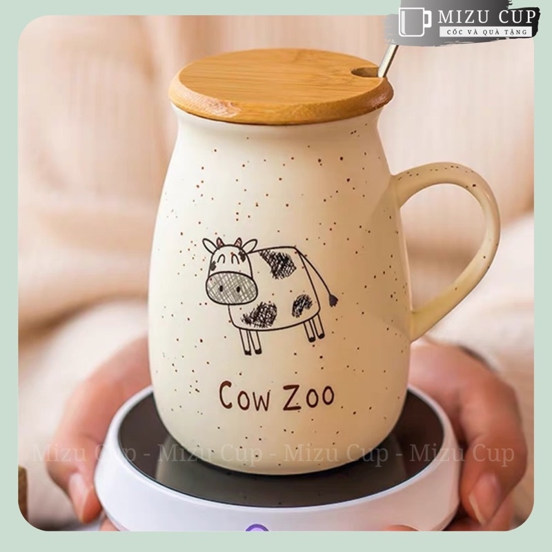 Cốc sứ cao cấp ăn sáng, uống trà, uống cà phê hình bò sữa dễ thương