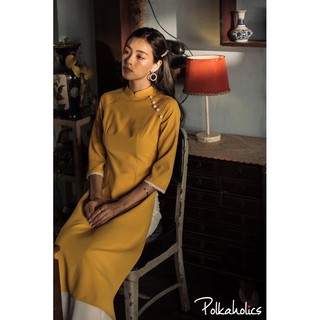 Áo dài xuân mai tay lỡ phối ren vải đũi thun polkaholics