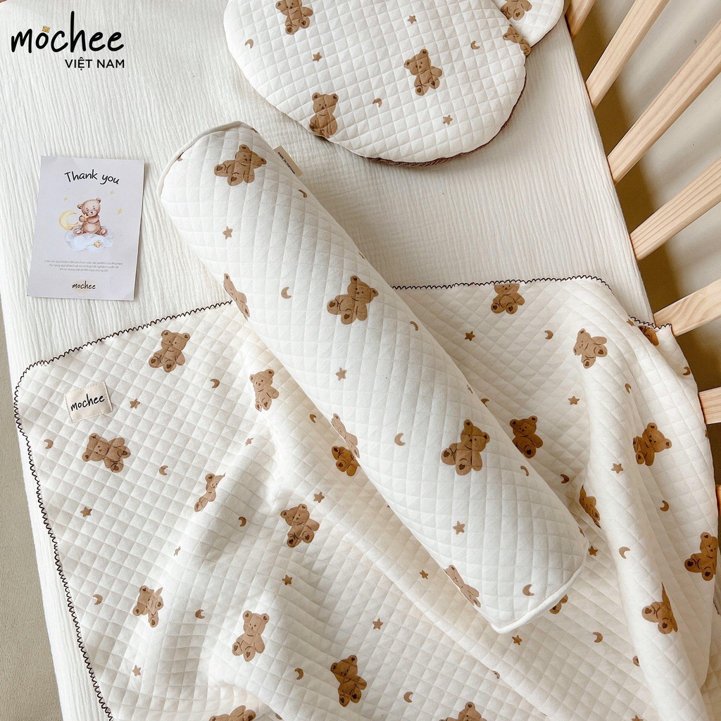 [Ảnh thật] Gối ôm MOCHEE cotton lụa trần bông họa tiết gấu siêu sinh