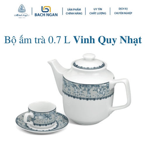 Bộ Ấm Trà Minh Long Jasmine 0.7 L Vinh Quy Nhạt bằng sứ đẹp cao cấp, sang trọng đãi khách, quà tặng tết