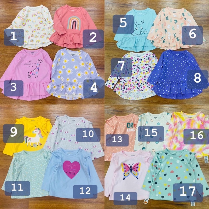 𝐒𝐡𝐨𝐩 𝐌𝐞̣ 𝐁𝐨𝐛 𝟖𝟔 - [BẢNG MÀU 1] Áo cotton dài tay bé gái xuất xịn, Áo Pekkle dư xịn cho bé gái xinh ngất ngây (12m-4y)