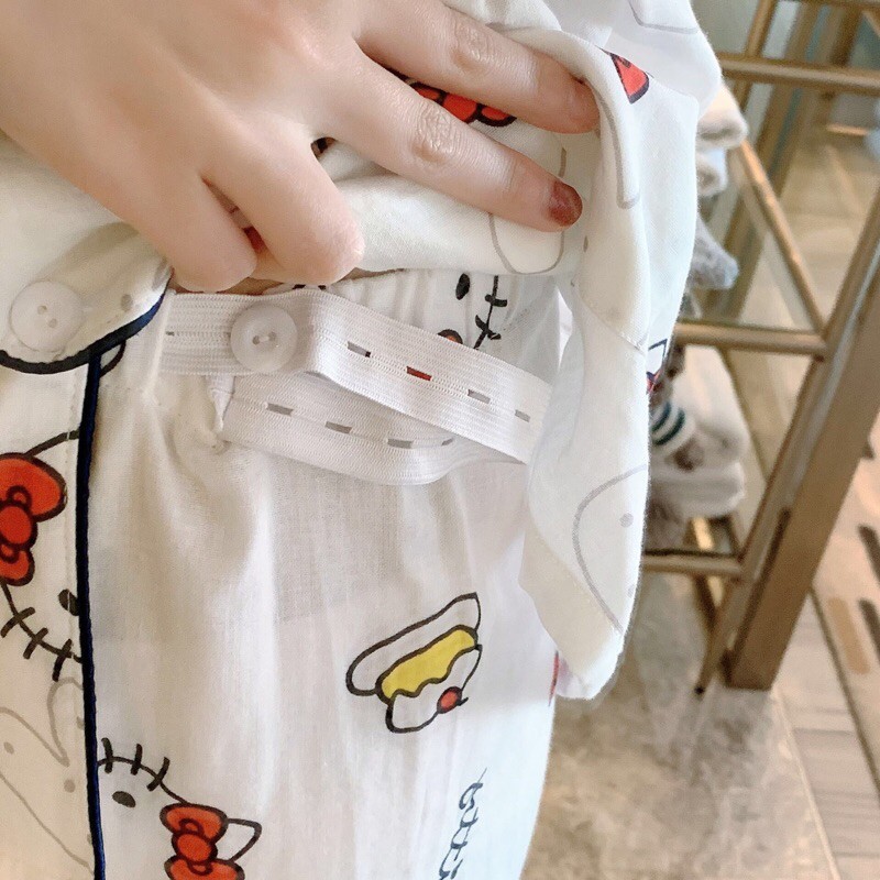 Pijama Sau Sinh Cho Con Bú Chất Xô Nhật Tay Dài Quần Dài Hoạ Tiết Hello Kitty Mẫu Mới 2021