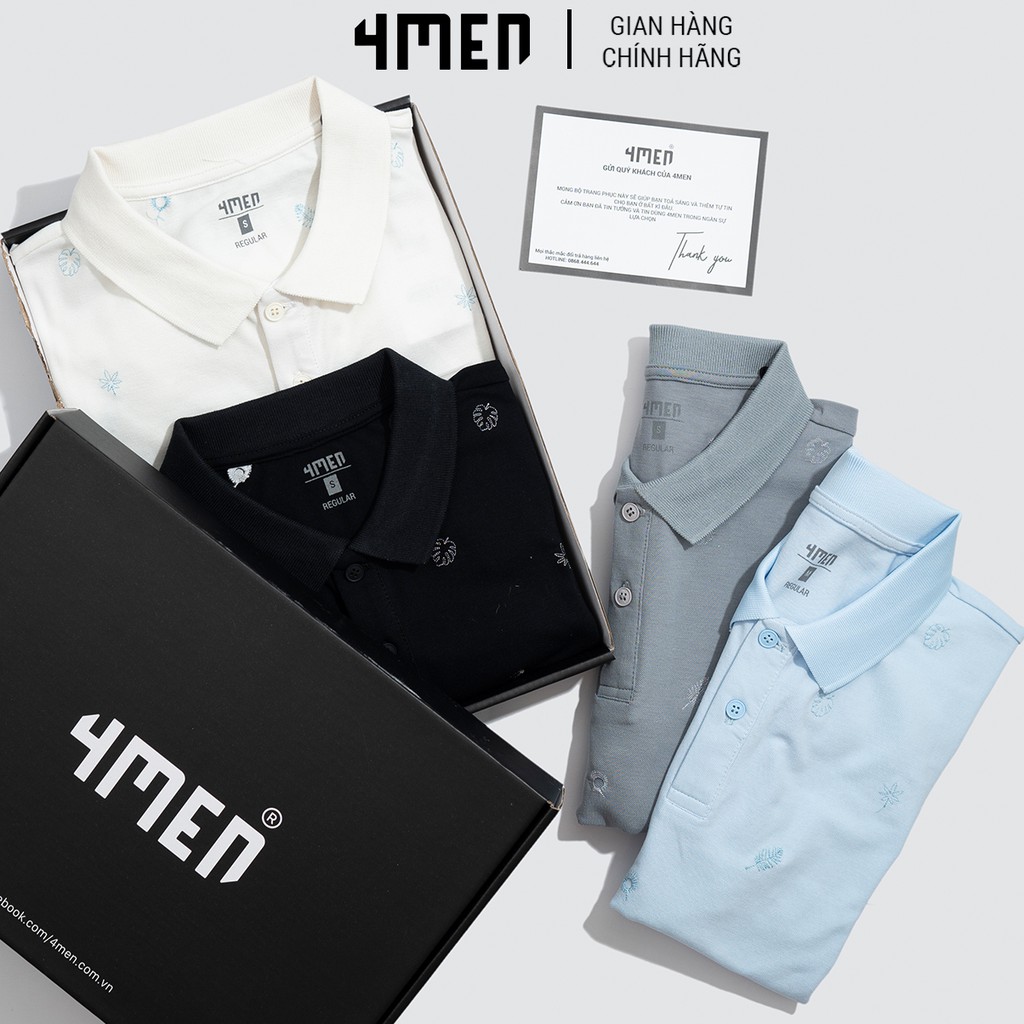 Áo thun polo nam thêu họa tiết 4MEN PO036, áo có cổ trụ ngắn tay, vải cá sấu cotton đẹp phong cách thời thượng | BigBuy360 - bigbuy360.vn