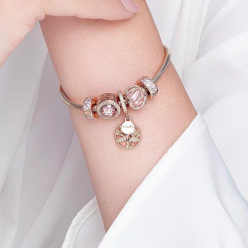 charm pan chặn clip đá vàng hồng bạc s925