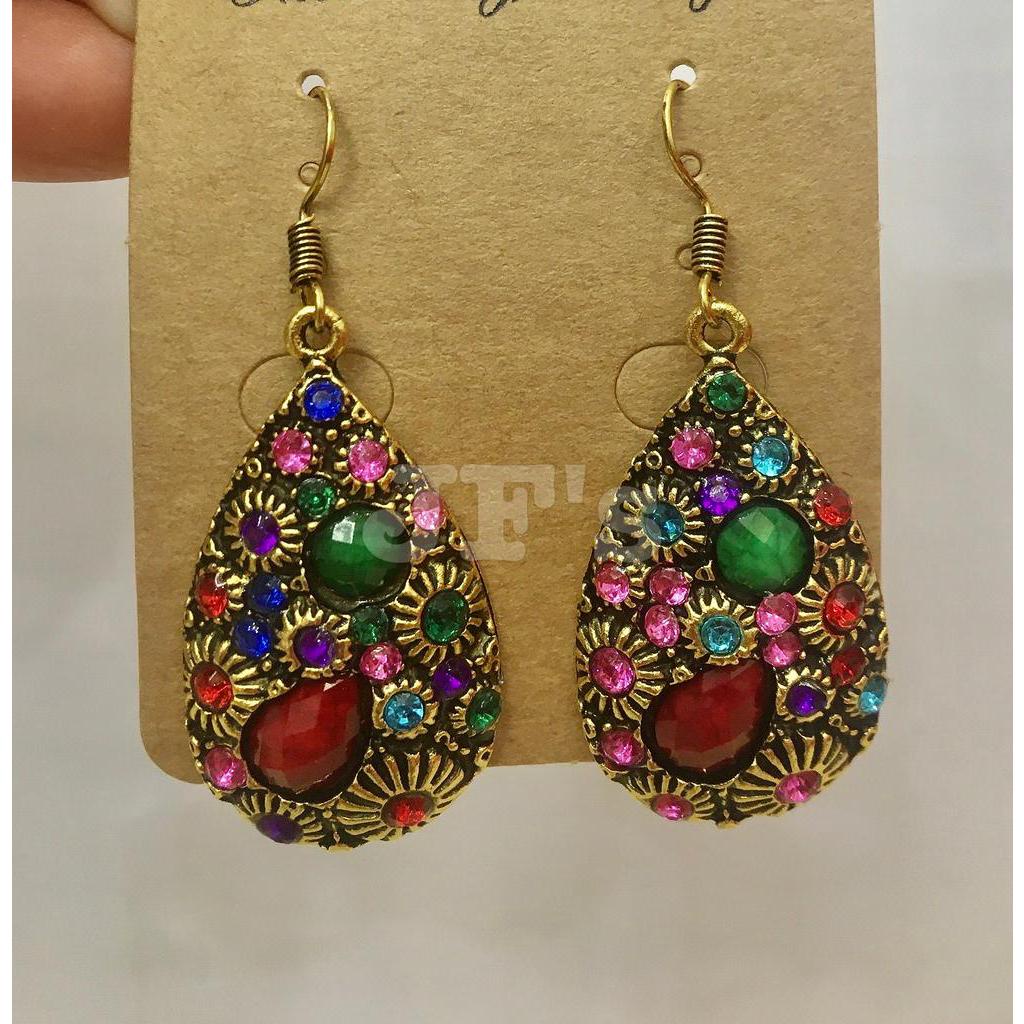 Hoa tai thả hình giọt nước chạm khắc hoạ tiết hoa hướng dương, bông tai nữ bohemian