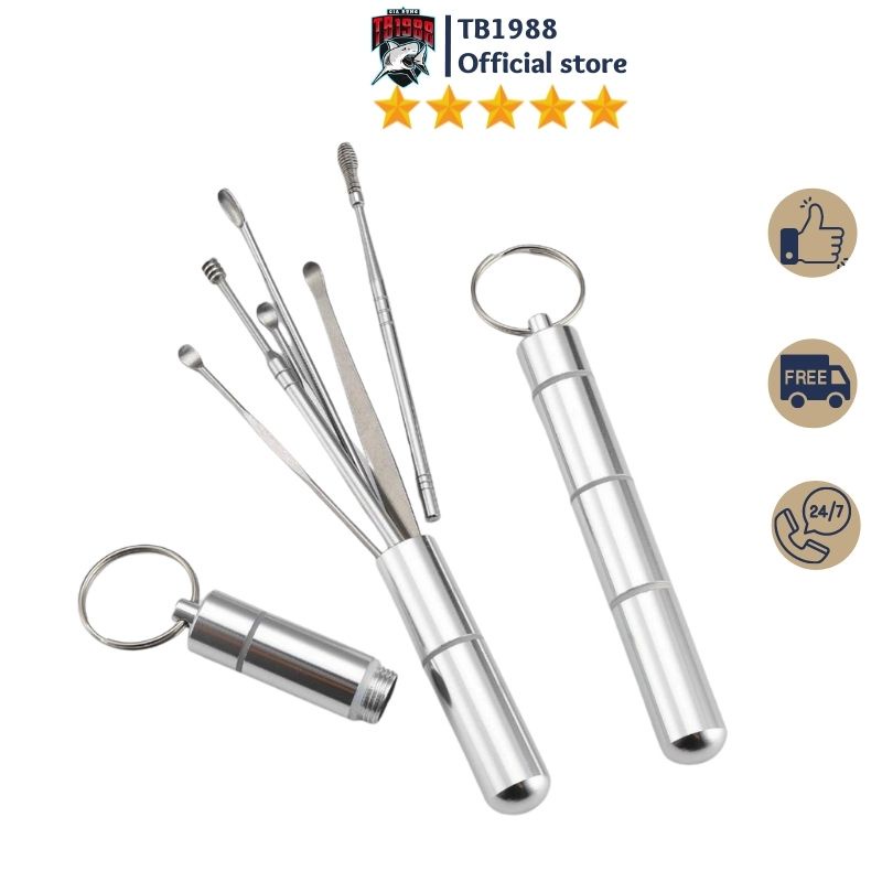 Bộ dụng cụ lấy ráy tai chuyên nghiệp 6 món cao cấp bằng thép không rỉ- Tặng kèm hộp đựng hình trụ treo khóa