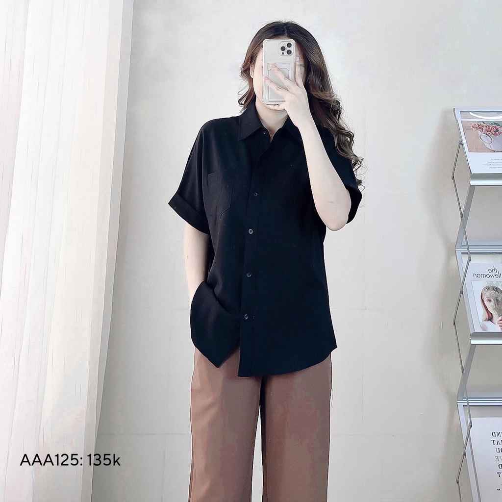 [Mã FAMARAL1 giảm 10K đơn 50K] Áo sơ mi nữ form rộng áo sơ mi tay lỡ gấp line CHIBEST AAA125