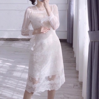 Váy ren phối tay voan