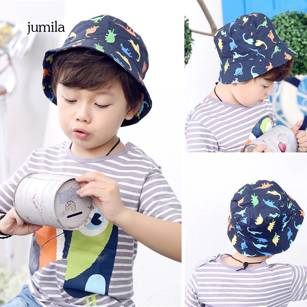 Nón Bucket chất Cotton hoạ tiết khủng long cho bé