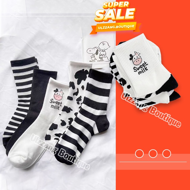 Vớ họa tiết da bò sữa trắng đen cổ cao phong cách Hàn Quốc dễ thương hàng chất đẹp